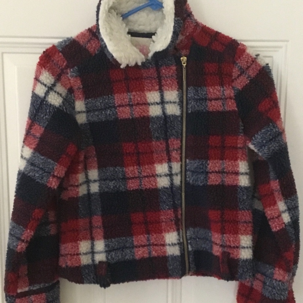 GB Girls Red and Blue Plaid Sherpa Jacket